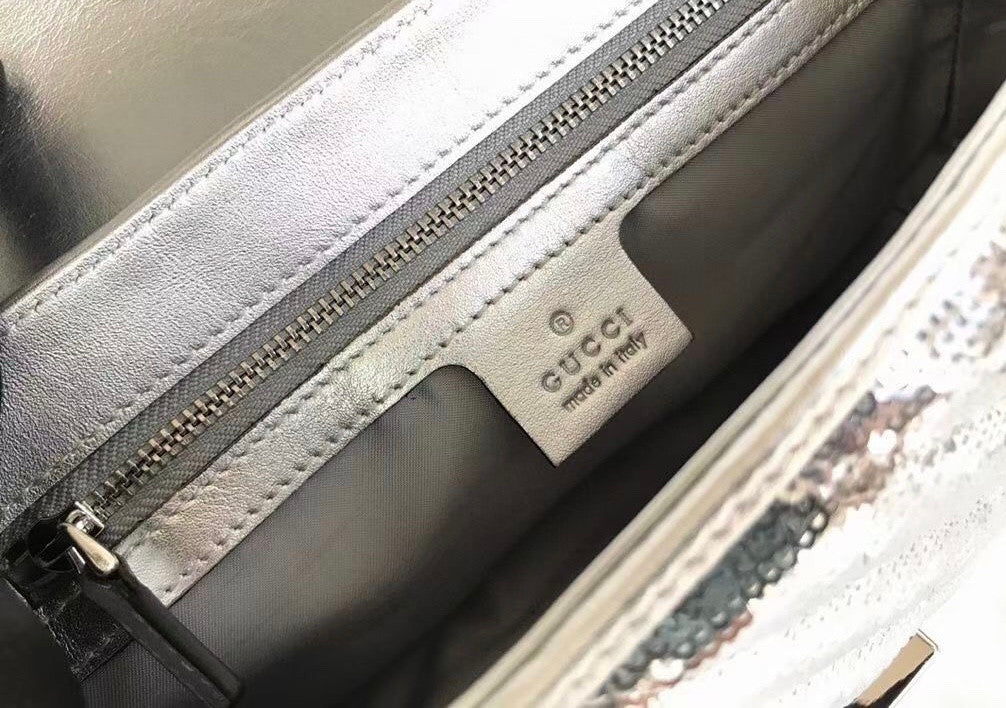 Gucci GG Marmont small Silver sequin shoulder bag
