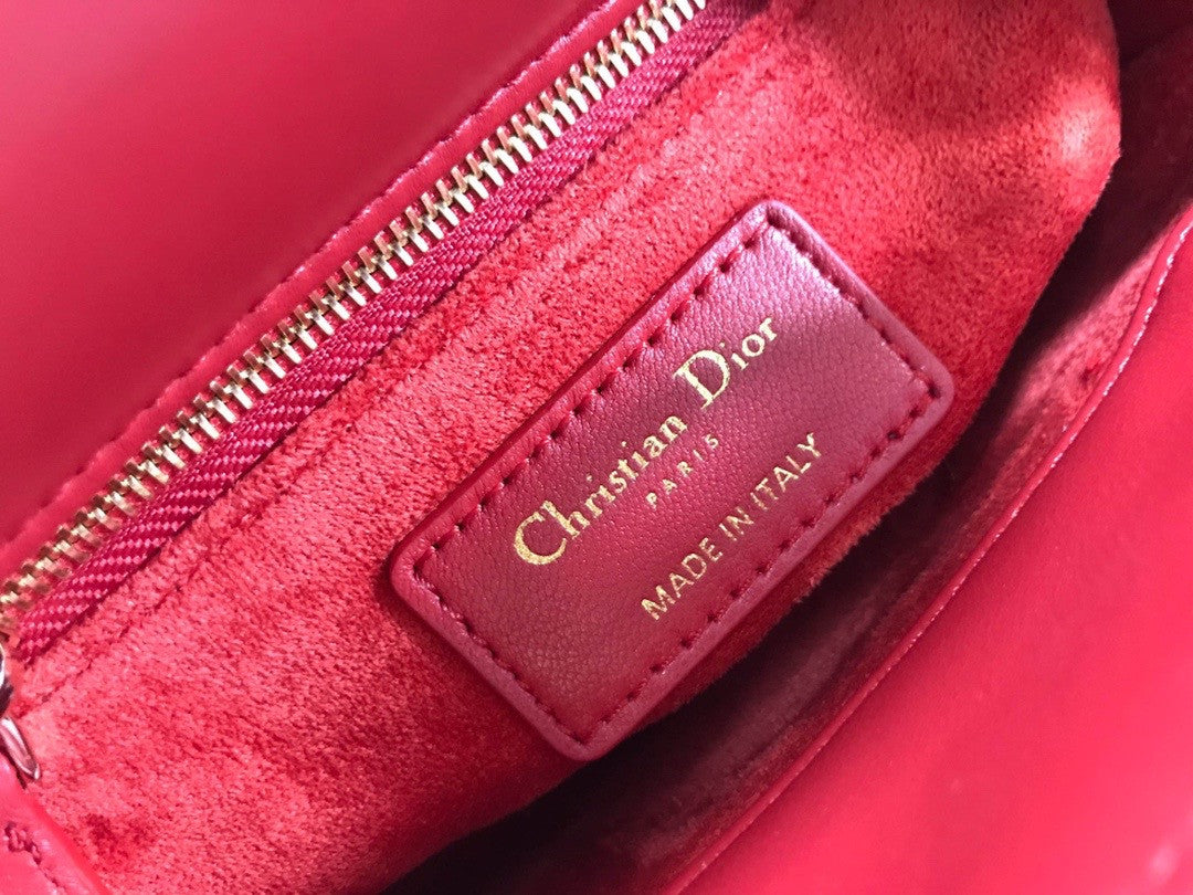 Christian Dior Mini LADY DIOR BAG Red Printed Calfskin with Multicolor Dior In Lights Pearl and Thread Embroidery
