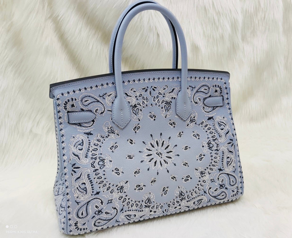 Hermes x Jay Ahr Special Edition custom-embroidering Blue lin Birkin Bag 30cm Epsom Leather Palladium Hardware [Carry by Kylie Jenner, Cardi B]
