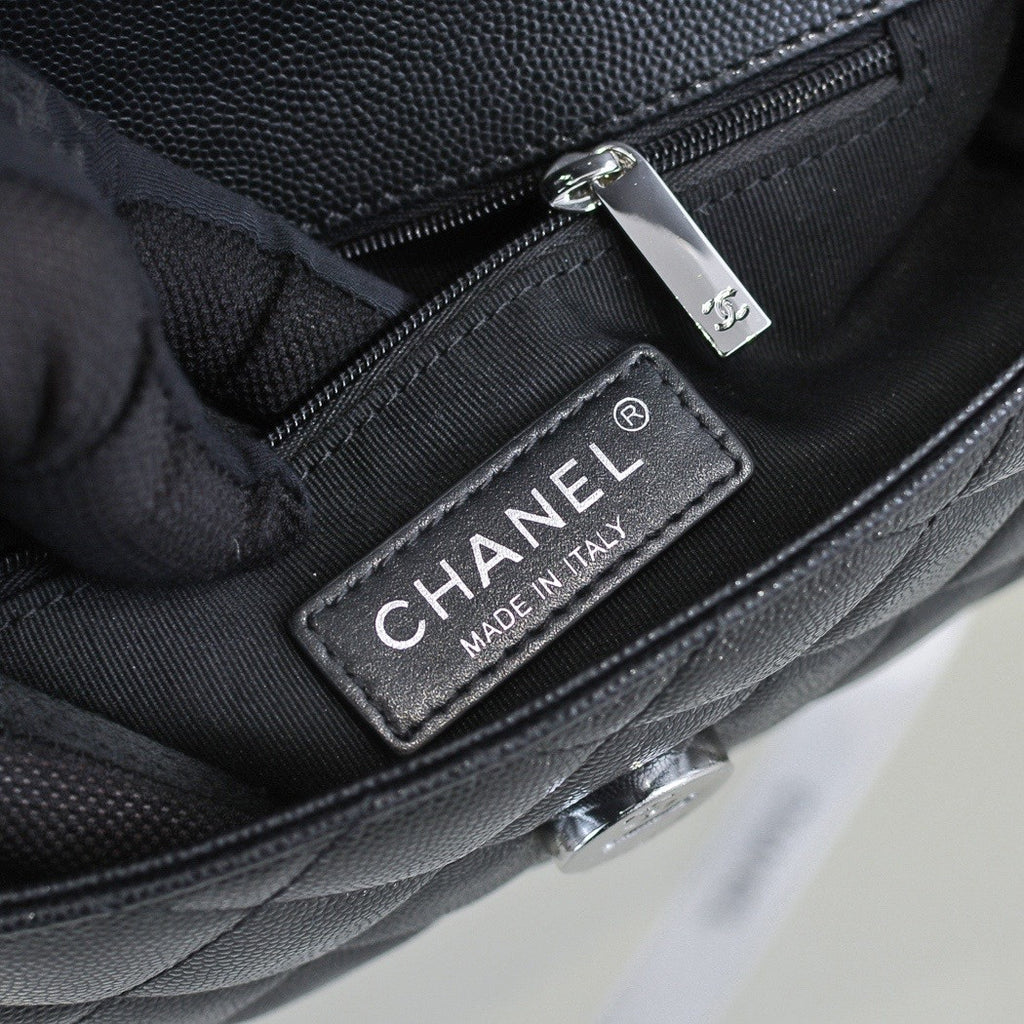 Chanel Small Grained Calfskin Lacquered Logo Flap Bag Black