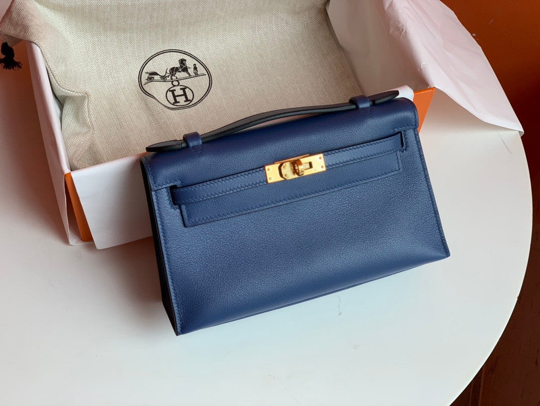 Hermès  7E BLUE BRIGHTON Kelly Mini Swift Gold Hardware