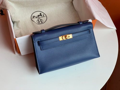 Hermès  7E BLUE BRIGHTON Kelly Mini Swift Gold Hardware