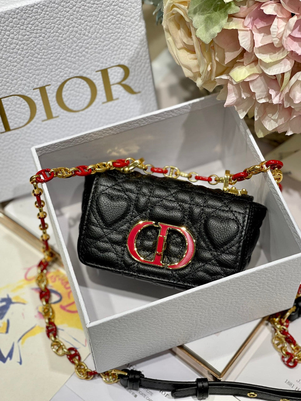 Christian Dior MICRO DIOR CARO BAG Black Supple Cannage Calfskin