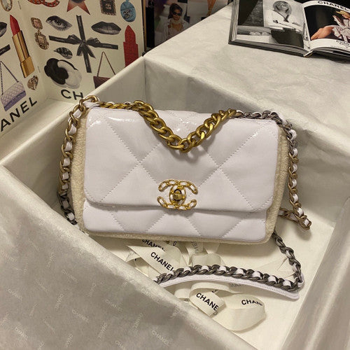 CHANEL 19 HANDBAG White Shearling Lambskin