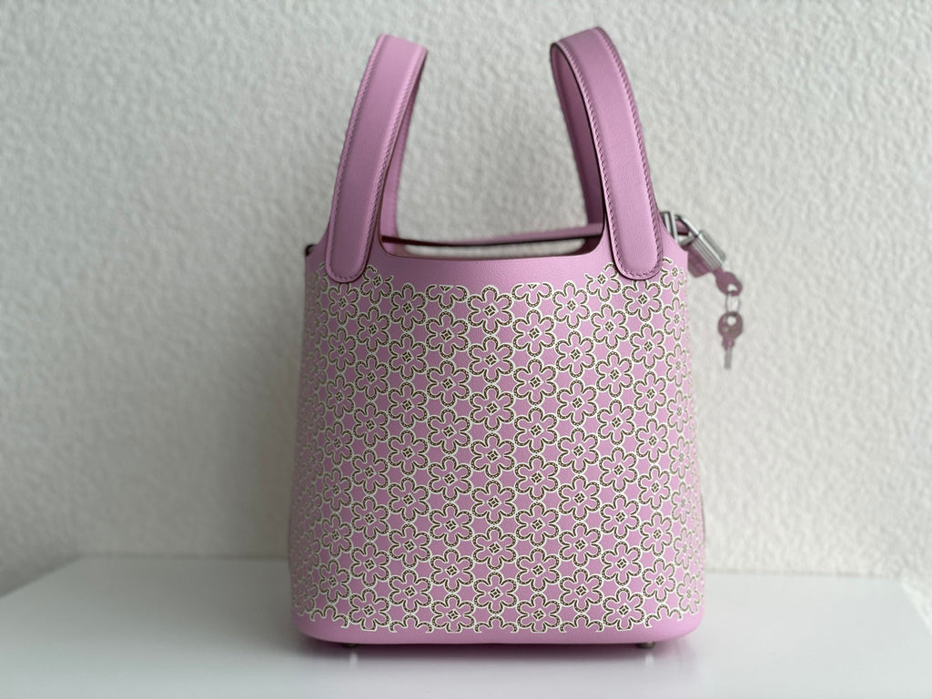 Hermès "Lucky Daisy" Mauve Sylvestre Swift Picotin Lock 18 Palladium Hardware, 2022