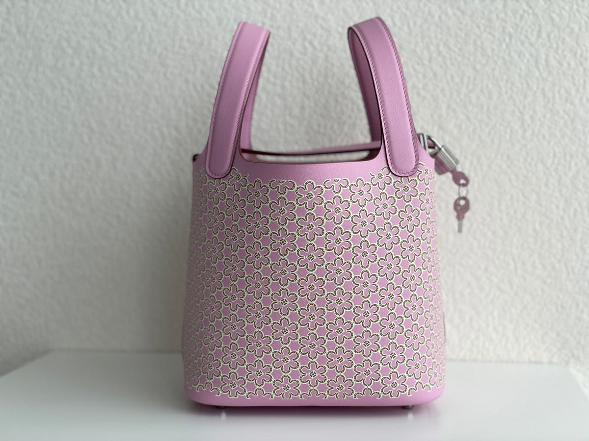 Hermès "Lucky Daisy" Mauve Sylvestre Swift Picotin Lock 18 Palladium Hardware, 2022