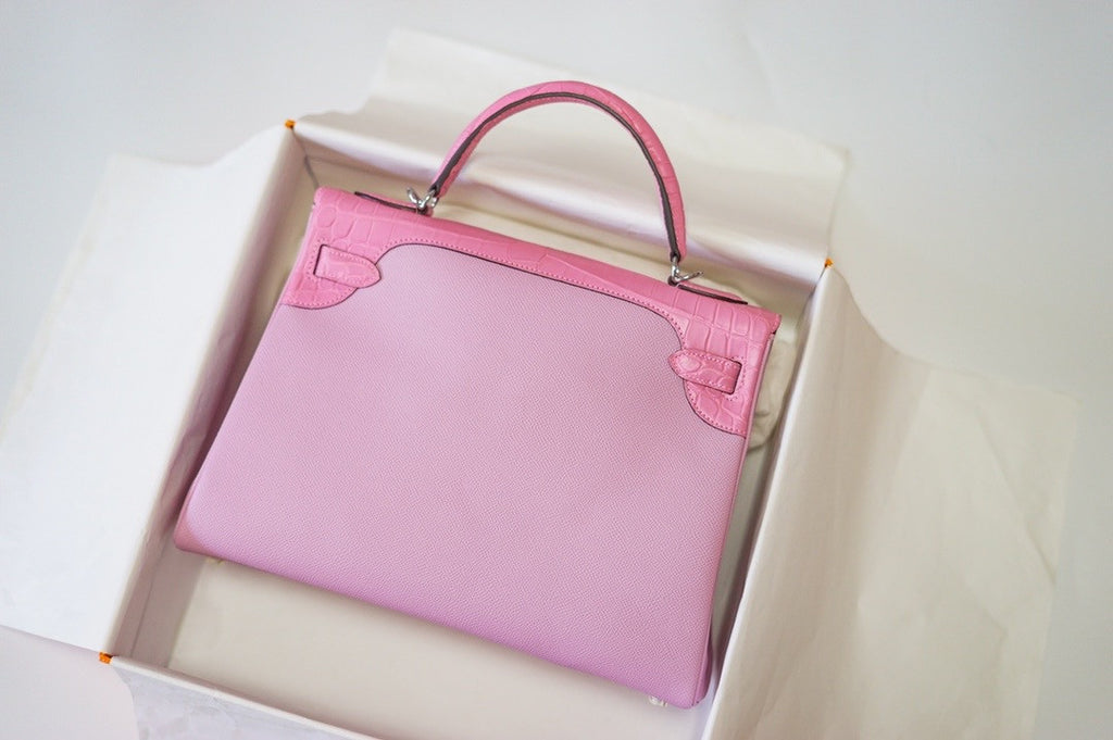 Hermes Kelly 32cm Sakura Pink Touch Clemence /Niloticus Crocodile PHW