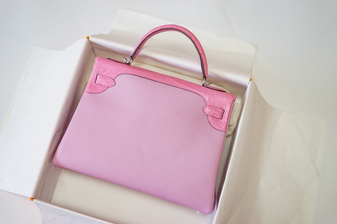 Hermes Kelly 32cm Sakura Pink Touch Clemence /Niloticus Crocodile PHW