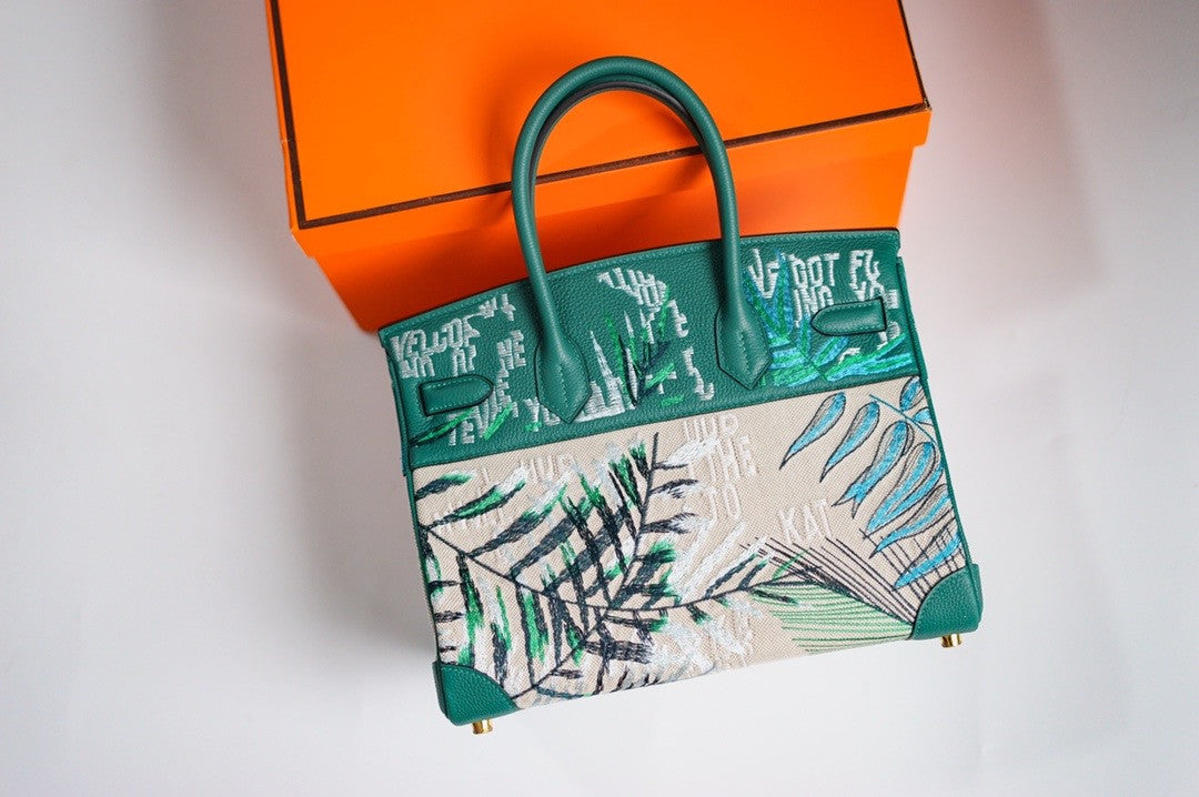 [Online Exclusive] Hermes Singapore Limited Edition Embroidered Birkin 30 Bag Green