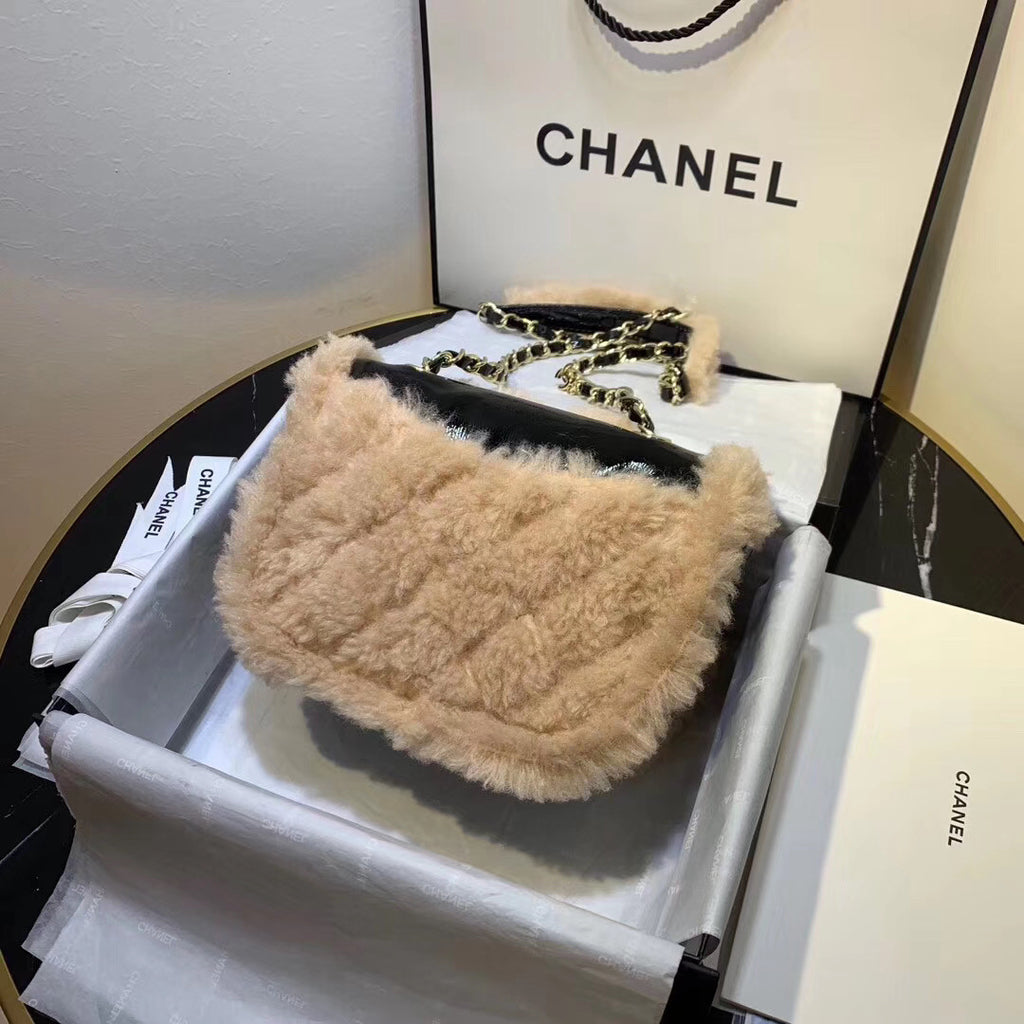 Chanel Shiny Crumpled Flap Bag Balck & Beige