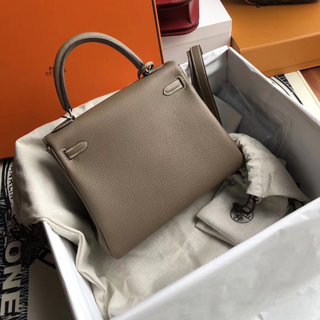 Hermes ETOUPE  Kelly 25 cm Togo Palladium  Hardware