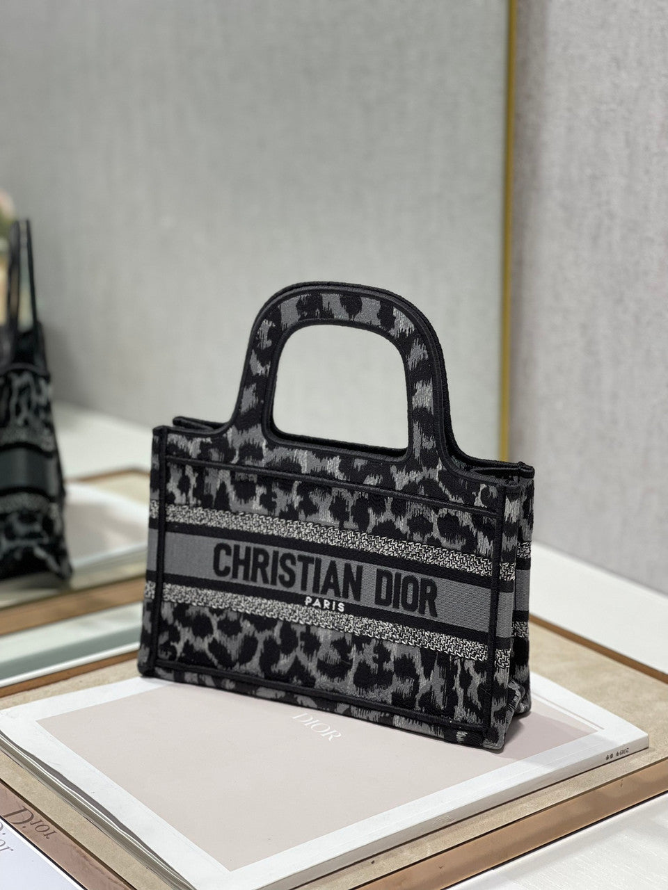Christian Dior MINI DIOR BOOK TOTE Beige Multicolor Mizza Embroidery