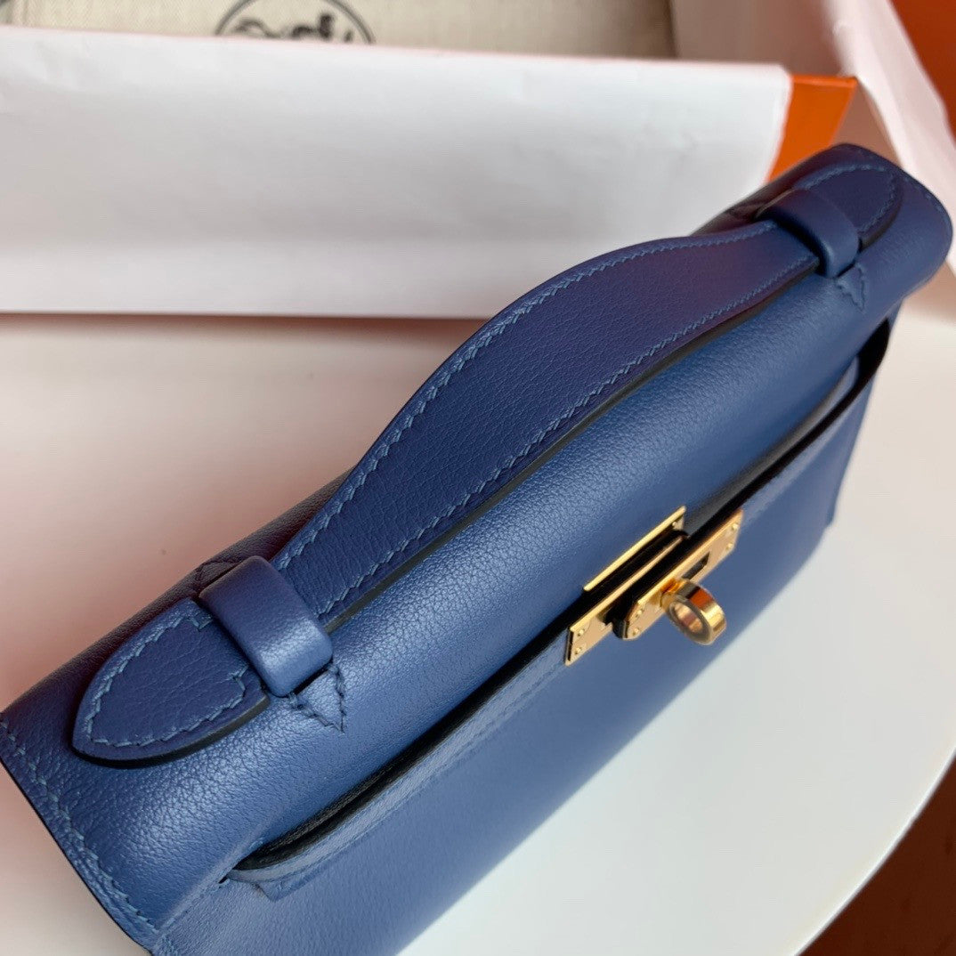 Hermès  7E BLUE BRIGHTON Kelly Mini Swift Gold Hardware