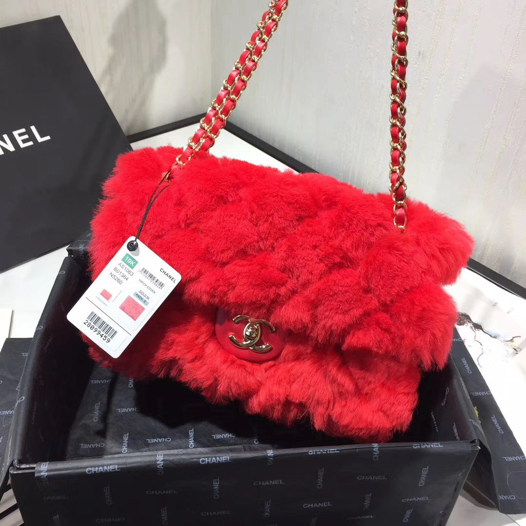 Chanel Shearling Lambskin Flap Bag Red