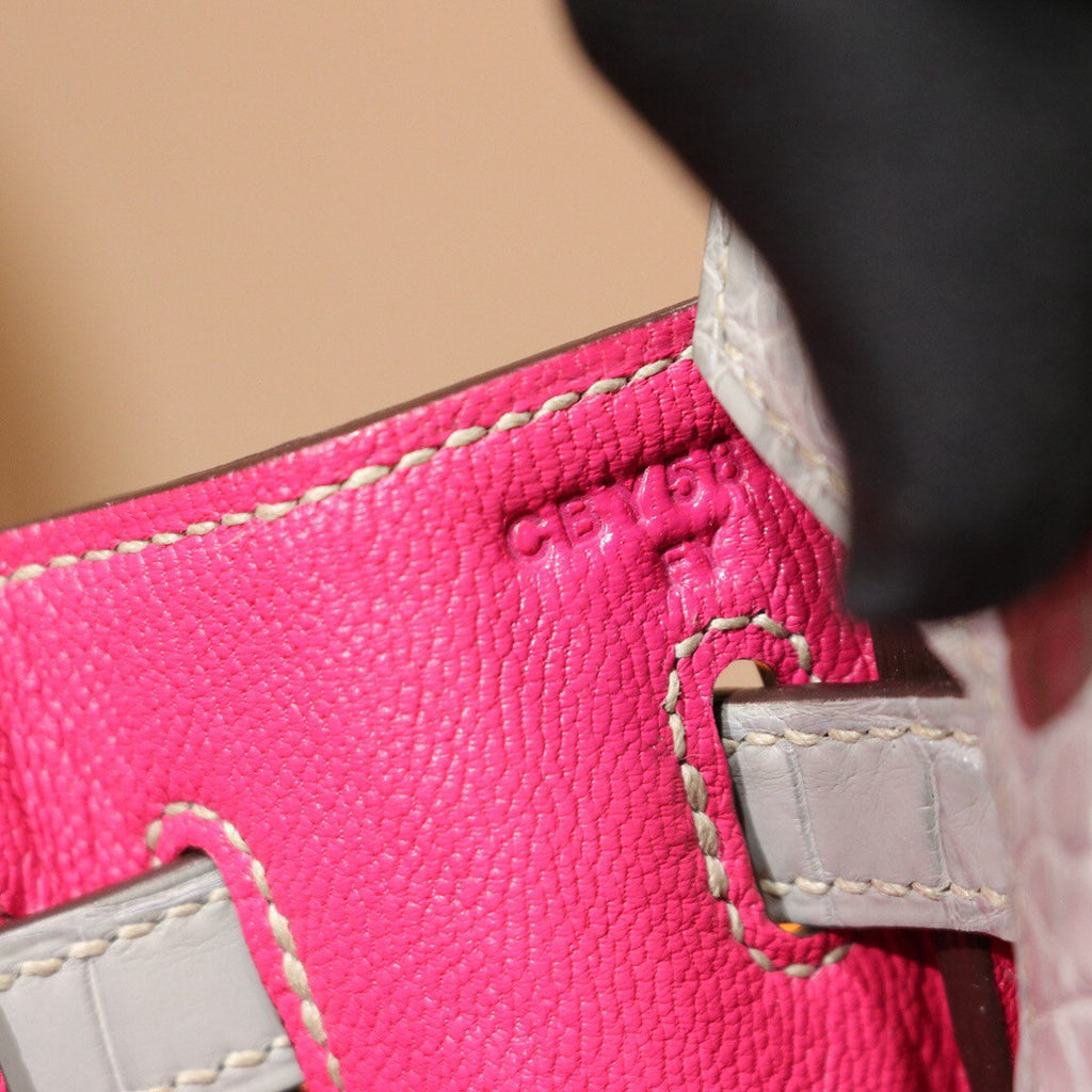 Hermes Special Order Birkin 25cm Matte Alligator 8U Glacier Bleu / L3 Rose pourpre with Palladium hardware