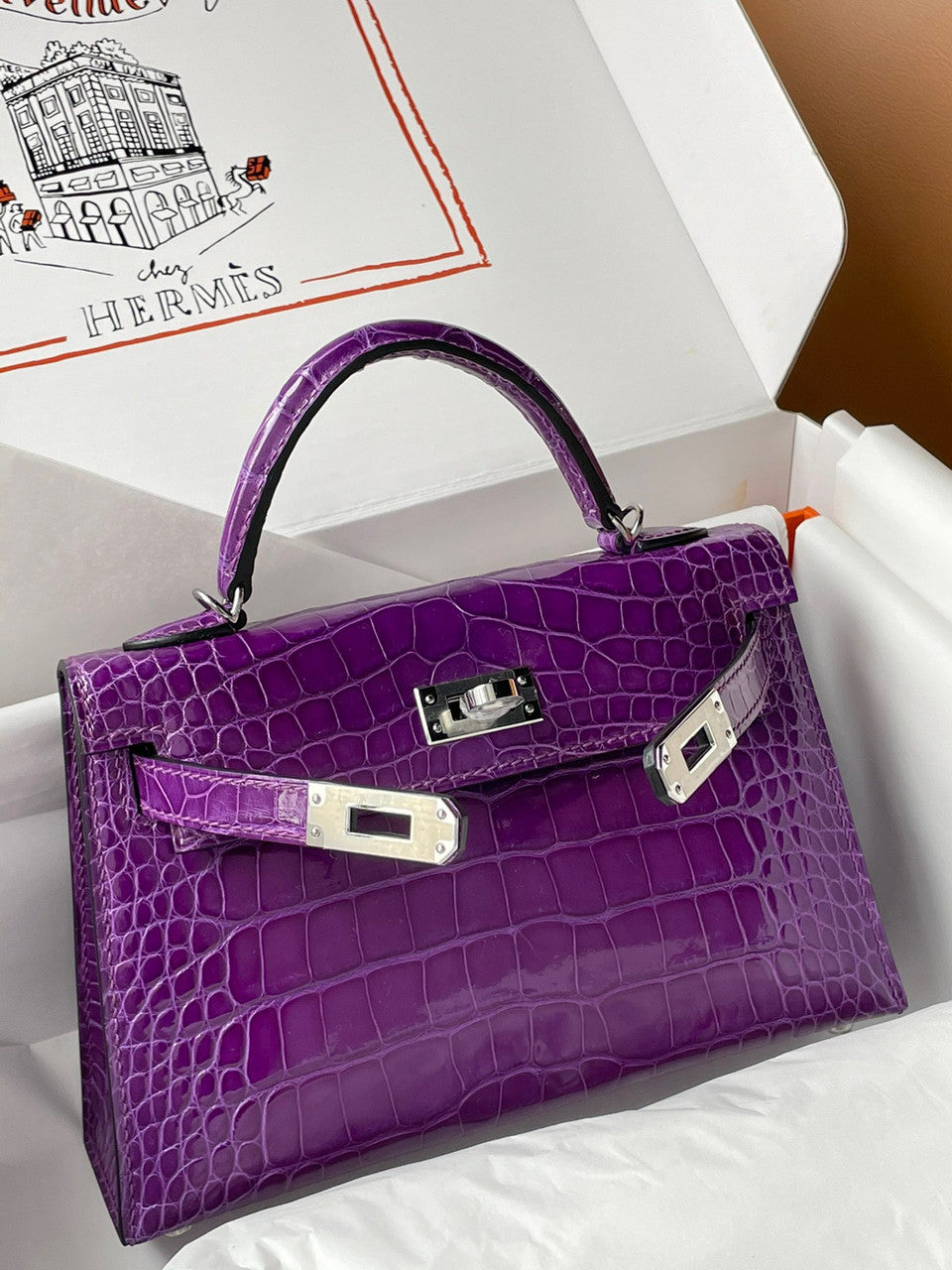 Hermes 9W Ultraviolet   Mini Kelly II 20 Alligator Palladium Hardware