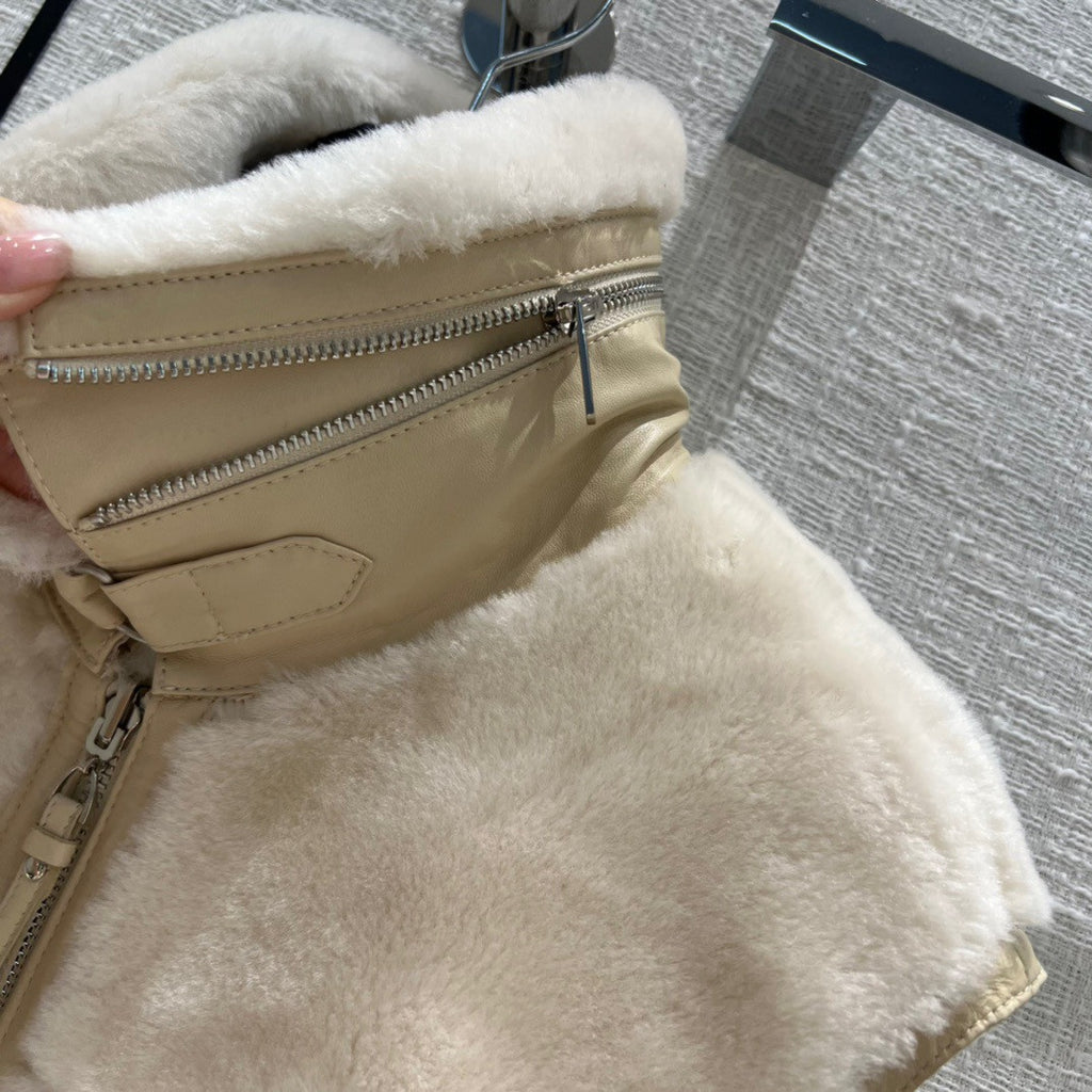 Hermès Reversible long leather vest Ivory