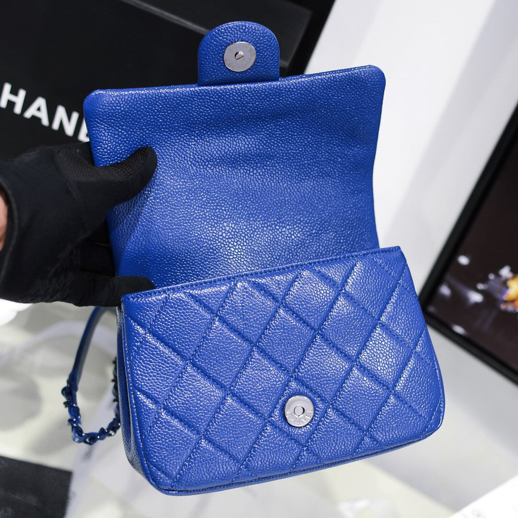 Chanel Flap Bag With Lacquered Metal Dark Blue