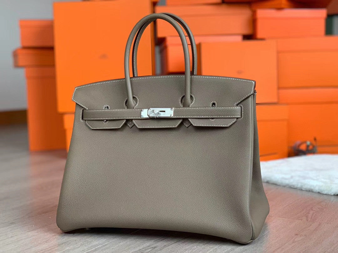 Hermès Etoupe  35 Togo Leather Palladium  Hardware
