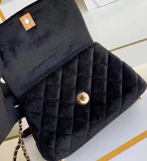 Chanel Mini Velvet Flap Bag with Top Handle and Diamond hardware