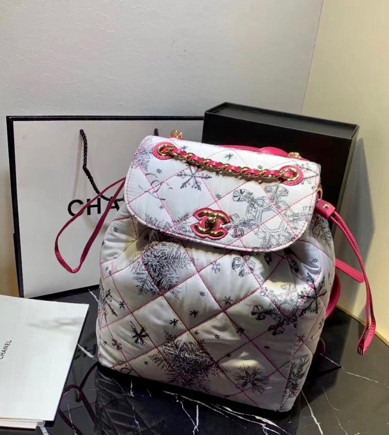 Chanel Printed Canvas  Backpack  White