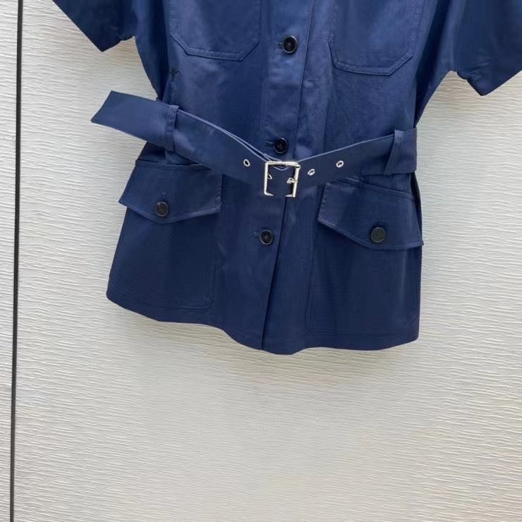Christian Dior SHORT-SLEEVED BELTED JACKET Deep Blue Cotton Gabardine