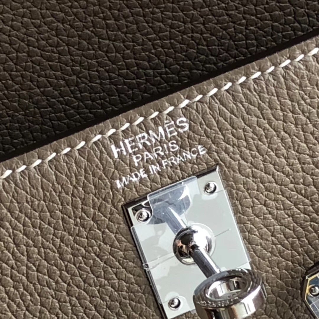 Hermes ETOUPE  Kelly 25 cm Togo Palladium  Hardware