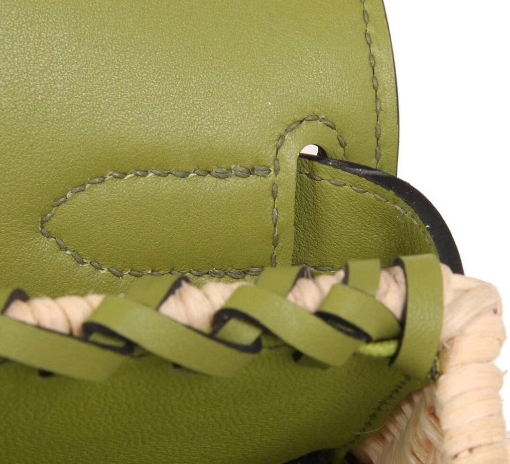 Hermes Limited Edition CK61 Green Picnic Kelly 35 Wicker Palladium Hardware