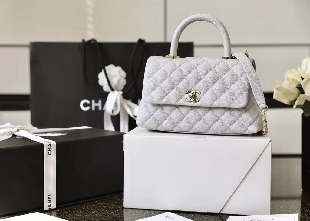 Chanel Mini Coco Handle Bag with Calfskin  Handle Light Grey