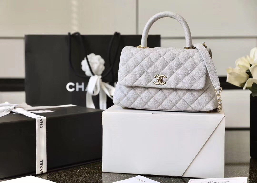 Chanel Mini Coco Handle Bag with Calfskin  Handle Light Grey