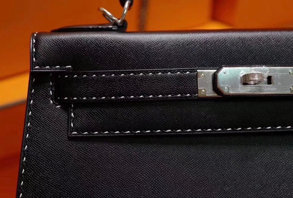 HERMES LIMITED EDITION KELLY 28 MISS YOU SELLIER UN POINT SUR DEUX NOIR BLACK MONSIEUR PALLADIUM HARDWARE