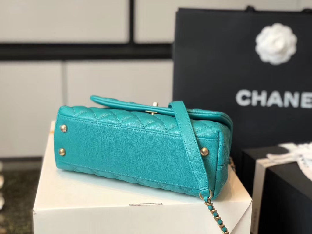 Chanel Mini Coco Handle Bag with Calfskin Handle Green