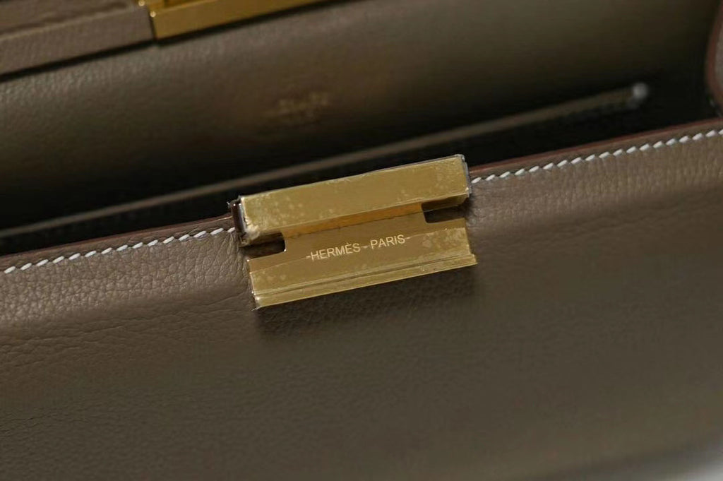 Hermes Clic-H 21 bag Etoupe Evercolor calfskin  with Gold hardwares