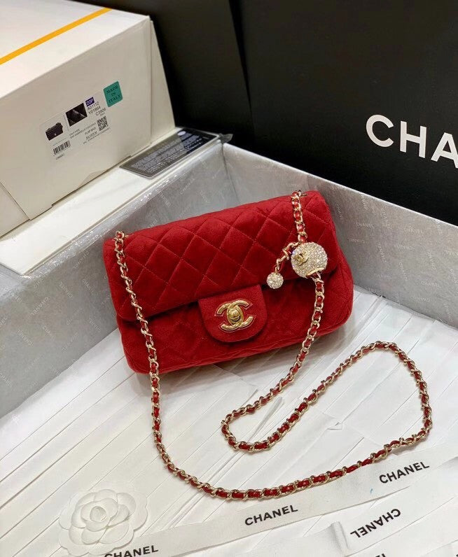 Chanel Velvet Flap Bag Red