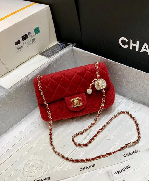Chanel Velvet Flap Bag Red