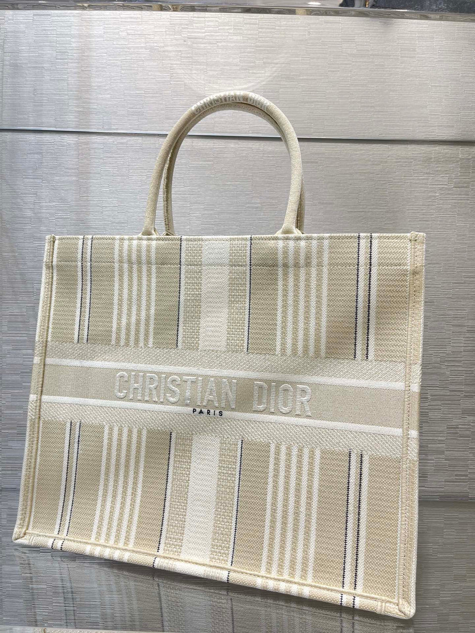 Christian Dior DIOR BOOK TOTE Beige Stripes Embroidery Reference: M1286ZJAT_M925