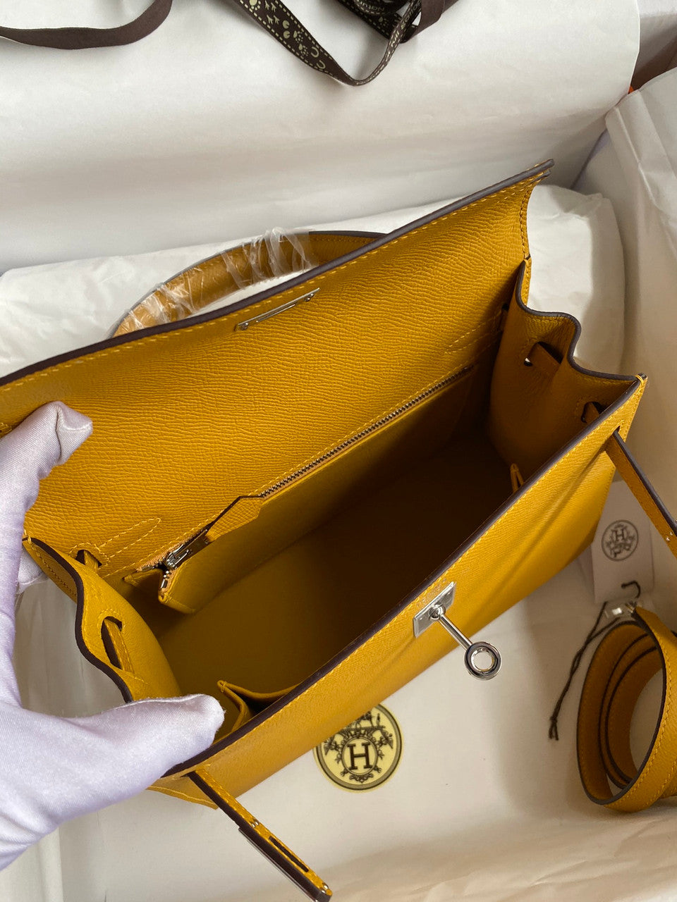 HERMES KELLY 28 SELLIER JAUME AMBRE EPSOM PALLADIUM HARDWARE
