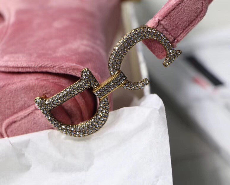 Christian Dior MINI SADDLE VELVET BAG PINK