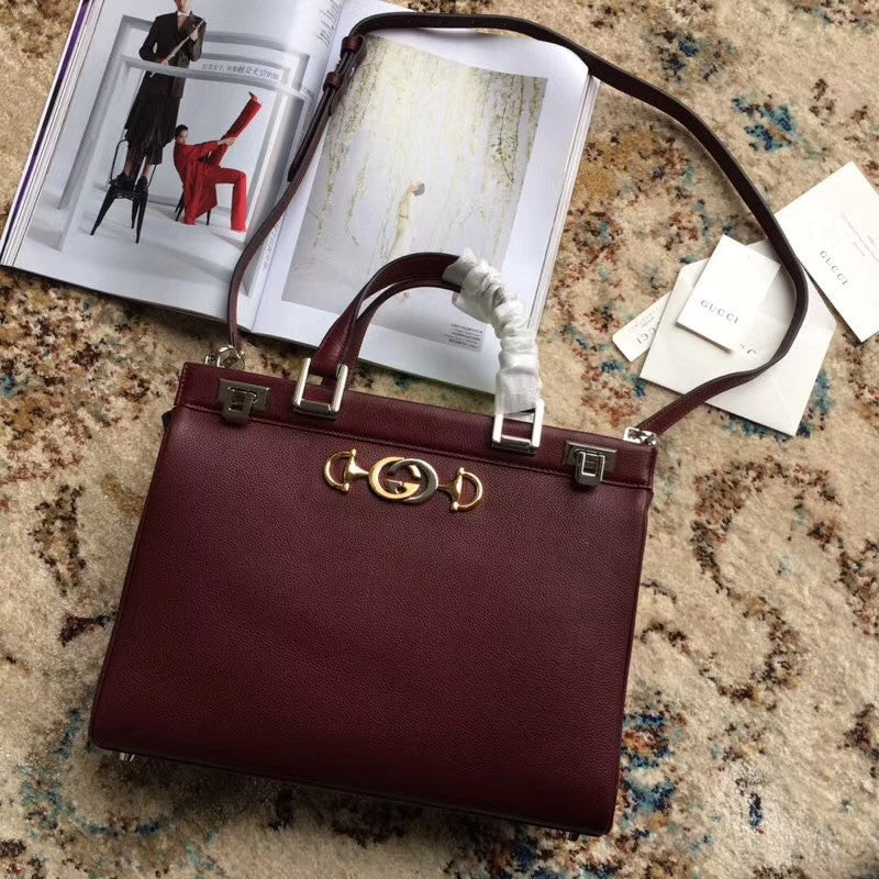 Gucci Zumi grainy leather medium top handle bag Burgundy