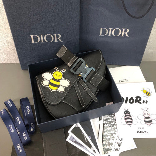 Christian Dior BLACK CALFSKIN DIOR X KAWS SADDLE BAG