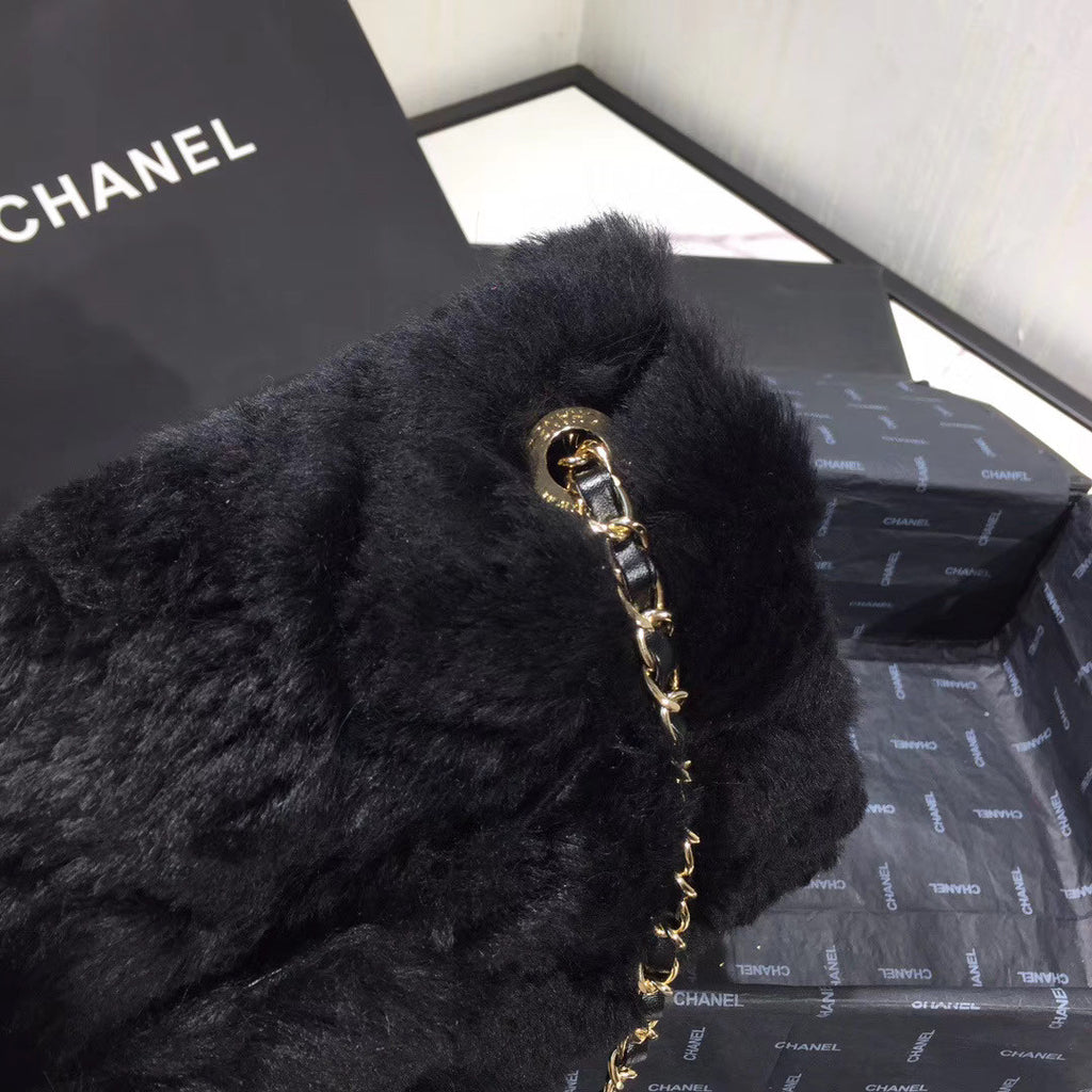 Chanel Shearling Lambskin Flap Bag Black