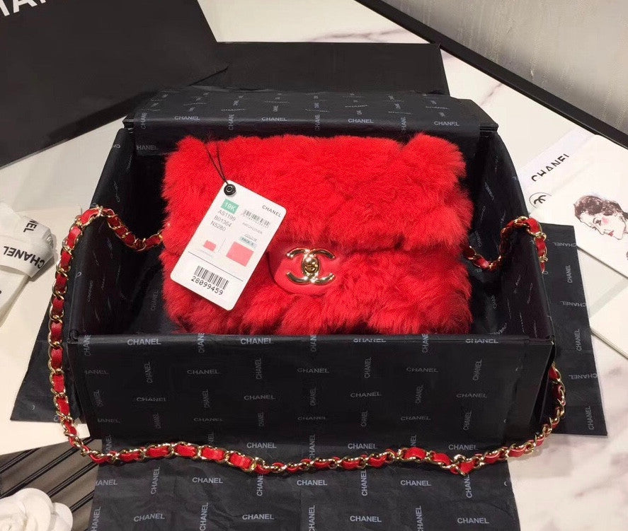 Chanel Small Shearling Lambskin Flap Bag Bright Red
