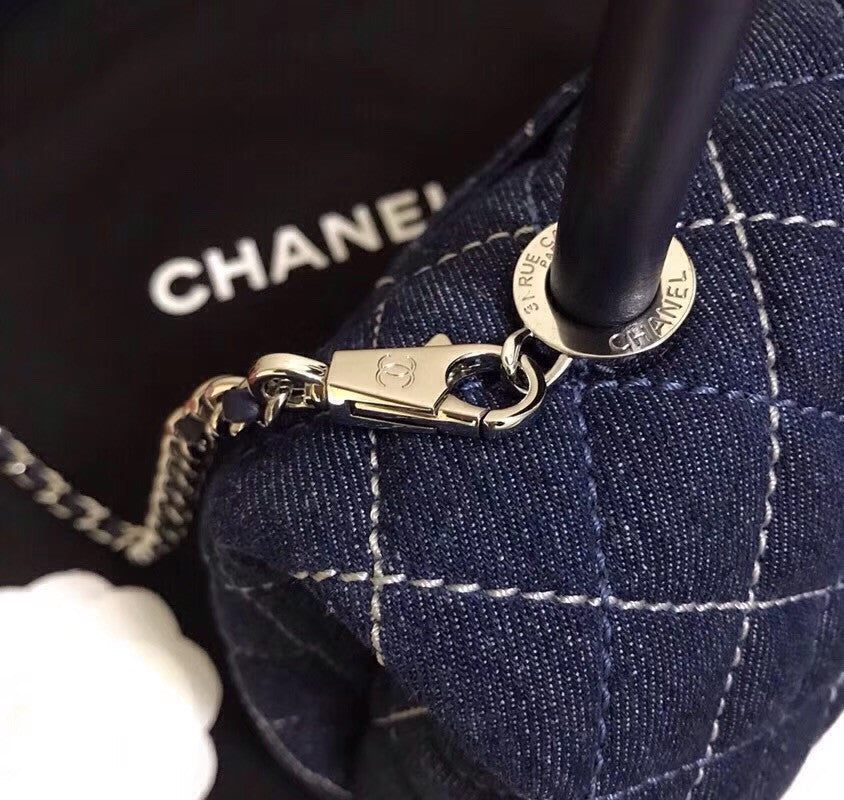 Chanel Small Denim Flap Bag With Top Handle
