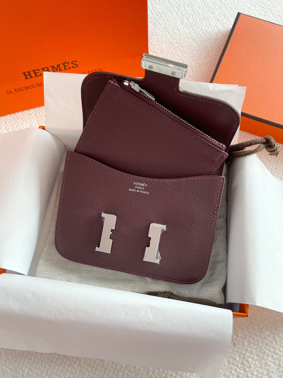 Hermès Constance Slim wallet  Rouge Sellier  leather palladium hardware