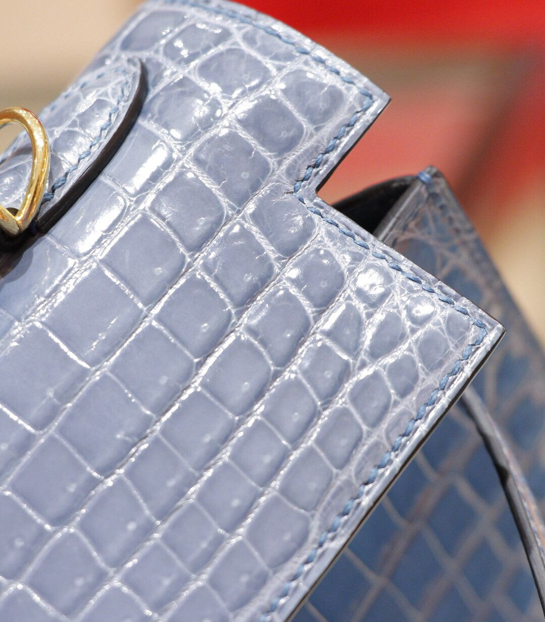 Hermes SHINY BLUE BRIGHTON NILOTICUS CROCODILE KELLY 25 WITH GOLD HARDWARE