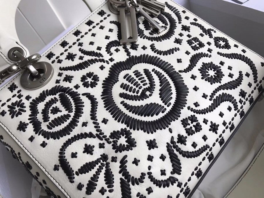 Christian Dior MINI LADY DIOR EMBROIDERED BAG White