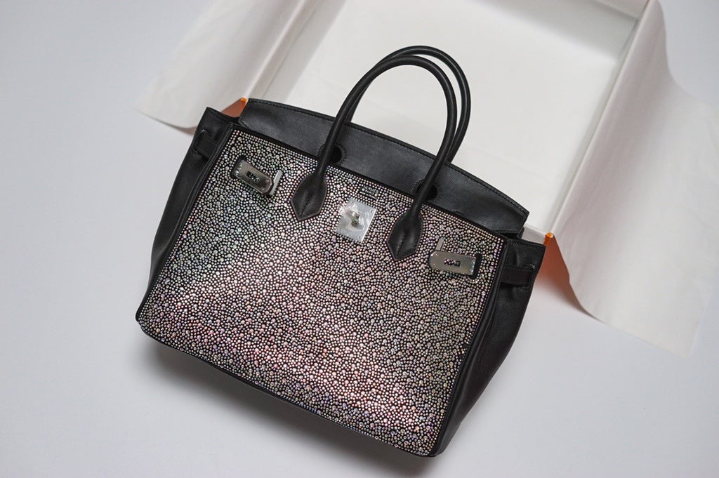 Hermes Black Birkin 30 Swift Leather with Swarovski crystal(Carried by Paris Hilton)
