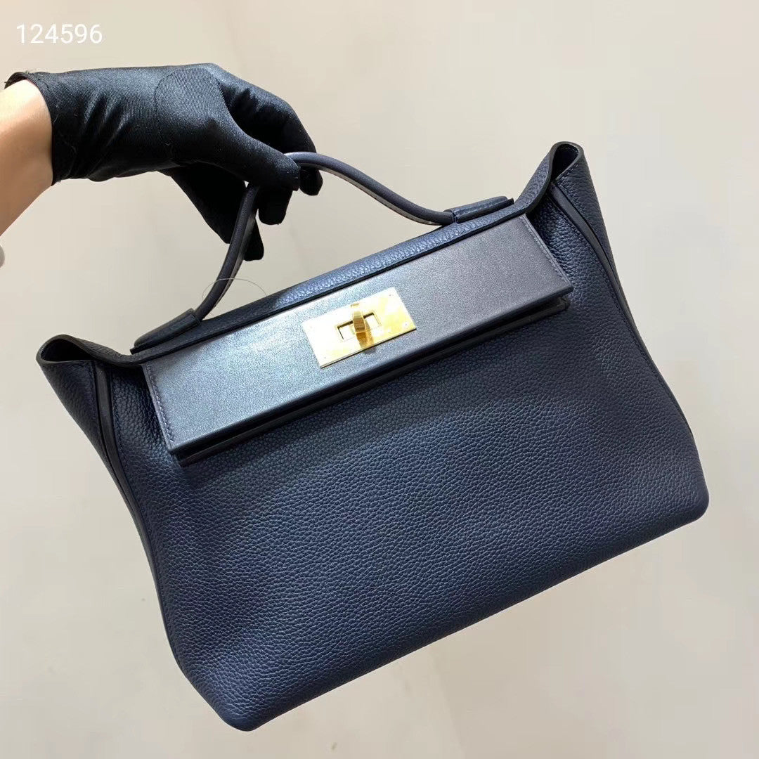 Hermes Kelly 24/24 2Z Blue Nuit Swift & Togo Leather with Gold Hardware
