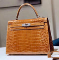 Hermes Fauve Porosus CROCODILE KELLY 28 WITH Palladium  HARDWARE