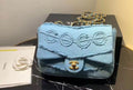 Chanel Coco Flap Bag Fringe Chevron Denim Small Light Blue